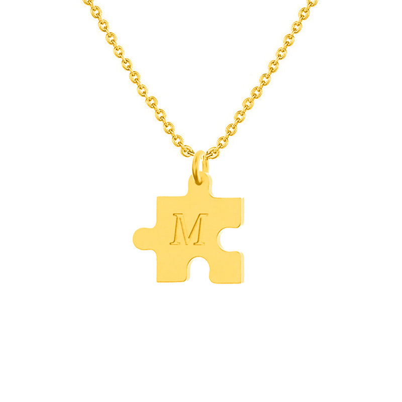 Cadena Con Dije Baño De Oro Collar Rompecabezas Letra Pareja Colgante CBF02