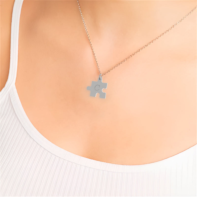 Cadena Con Dije Baño De Oro Collar Rompecabezas Letra Pareja Colgante CBF02