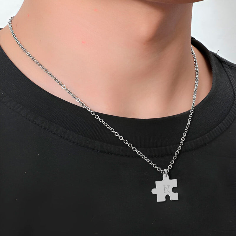 Cadena Con Dije Baño De Oro Collar Rompecabezas Letra Pareja Colgante CBF02