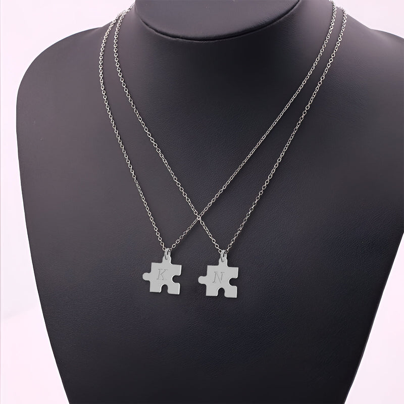 Cadena Con Dije Baño De Oro Collar Rompecabezas Letra Pareja Colgante CBF02