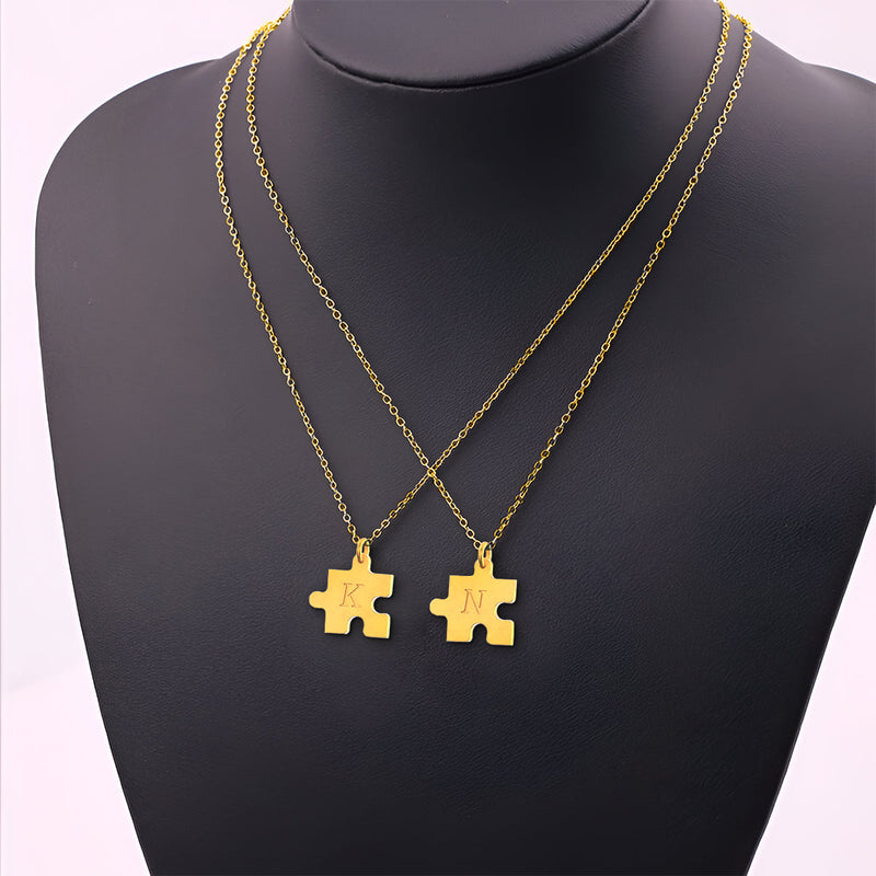 Cadena Con Dije Baño De Oro Collar Rompecabezas Letra Pareja Colgante CBF02