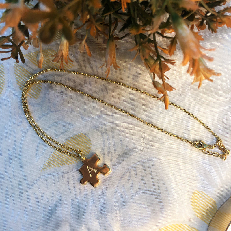 Cadena Con Dije Baño De Oro Collar Rompecabezas Letra Pareja Colgante CBF02