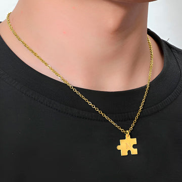Cadena Con Dije Baño De Oro Collar Rompecabezas Letra Pareja Colgante CBF02