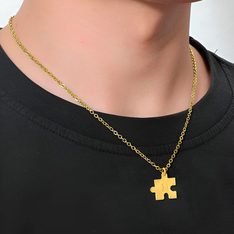 Cadena Con Dije Baño De Oro Collar Rompecabezas Letra Pareja Colgante CBF02