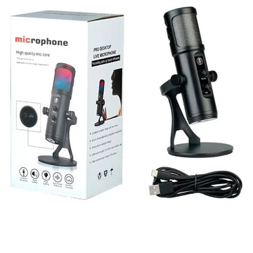 Micrófono profesional condensador omnidireccional USB con luz RGB