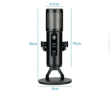 Micrófono profesional condensador omnidireccional USB con luz RGB