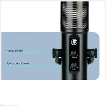 Micrófono profesional condensador omnidireccional USB con luz RGB
