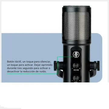 Micrófono profesional condensador omnidireccional USB con luz RGB