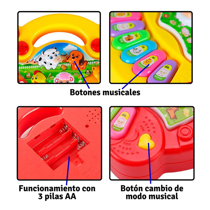 Mini Piano Didáctico Animales Granja Musicales Juguete Infantil MG16464