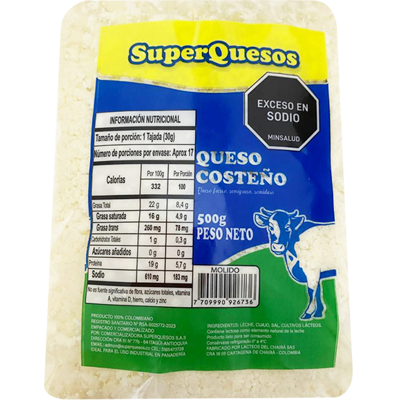 Queso costeño Molido 500 gr superquesos