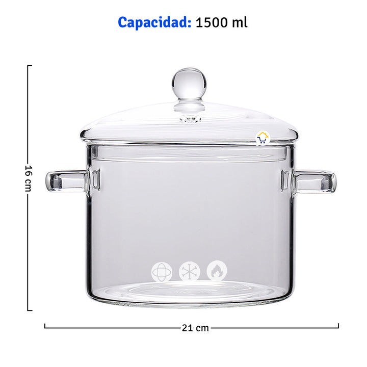 Olla De Vidrio Resistente Al Calor Cacerola 1350 ml Utensilio Cocina YWJ1265