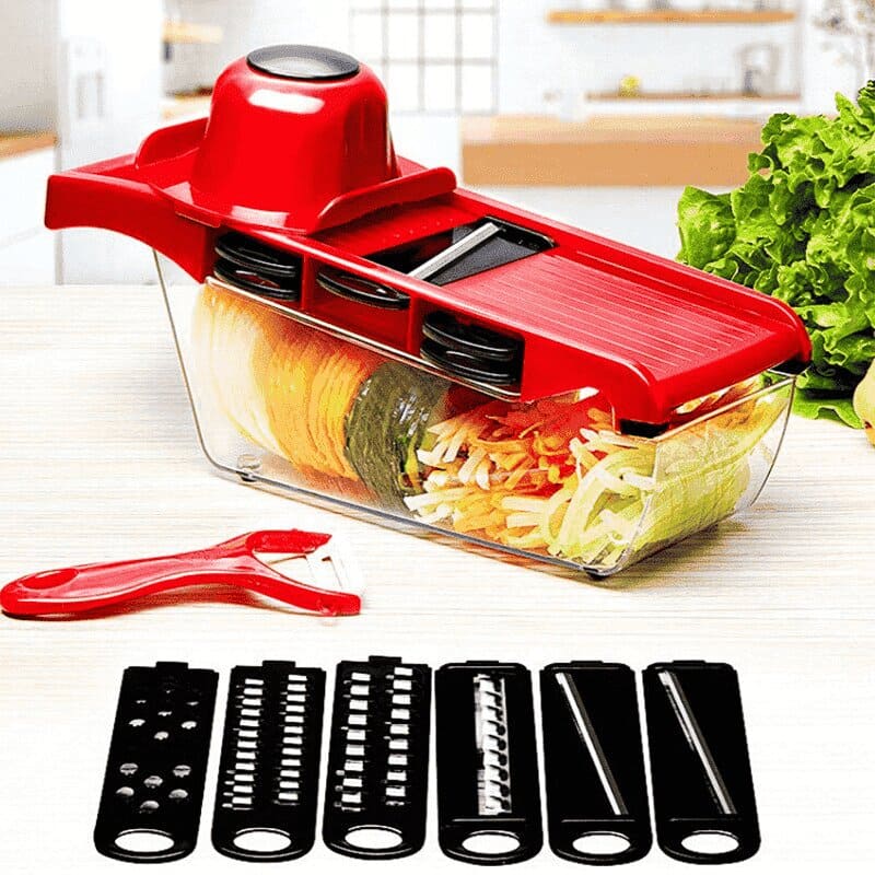 Rallador de verduras mandolina 6 en 1, cortador multifuncional de cocina con cuchillas intercambiables de acero inoxidable, rebanador manual para frutas y hortalizas, utensilio práctico para ensaladas, rallador seguro