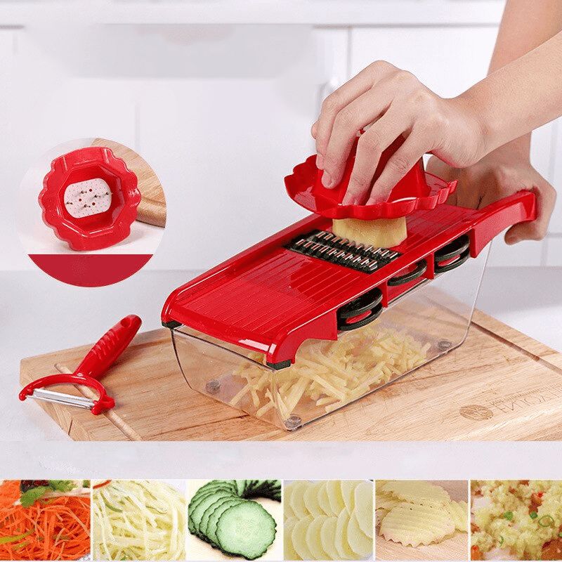 Rallador de verduras mandolina 6 en 1, cortador multifuncional de cocina con cuchillas intercambiables de acero inoxidable, rebanador manual para frutas y hortalizas, utensilio práctico para ensaladas, rallador seguro