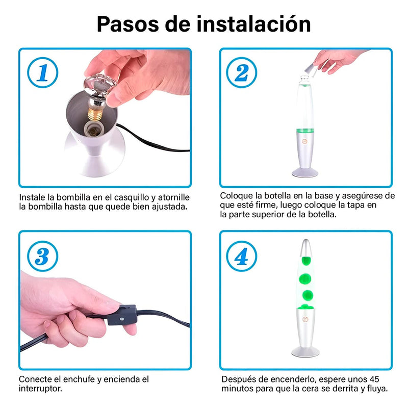Lámpara de Lava Luz Decorativa Base Plateada 1037