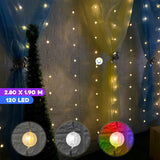 Cortina Esferas Navidad 2.8 x 1.9 m 120 LED Cristal Luces Decorativas 1815A