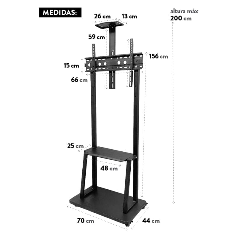Rack Soporte Con Ruedas Stand De Tv Móvil 32” A 70” Pulgadas
