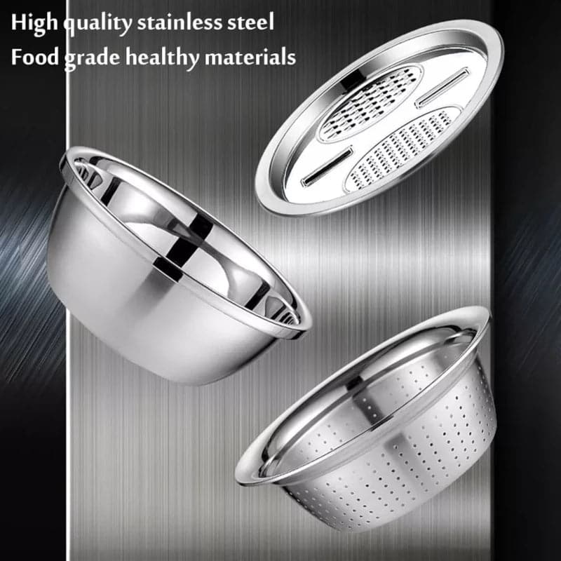 Rallador escurridor bowl multifunción 3 en 1 de  acero inoxidable 30 cm