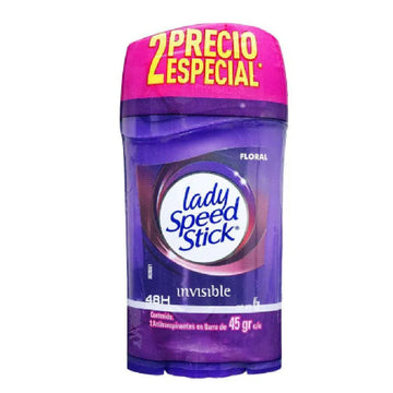 DESODORANTE MUJER LADY SPEED STICK BARRA INVISIBLE FLORAL 45GR X2