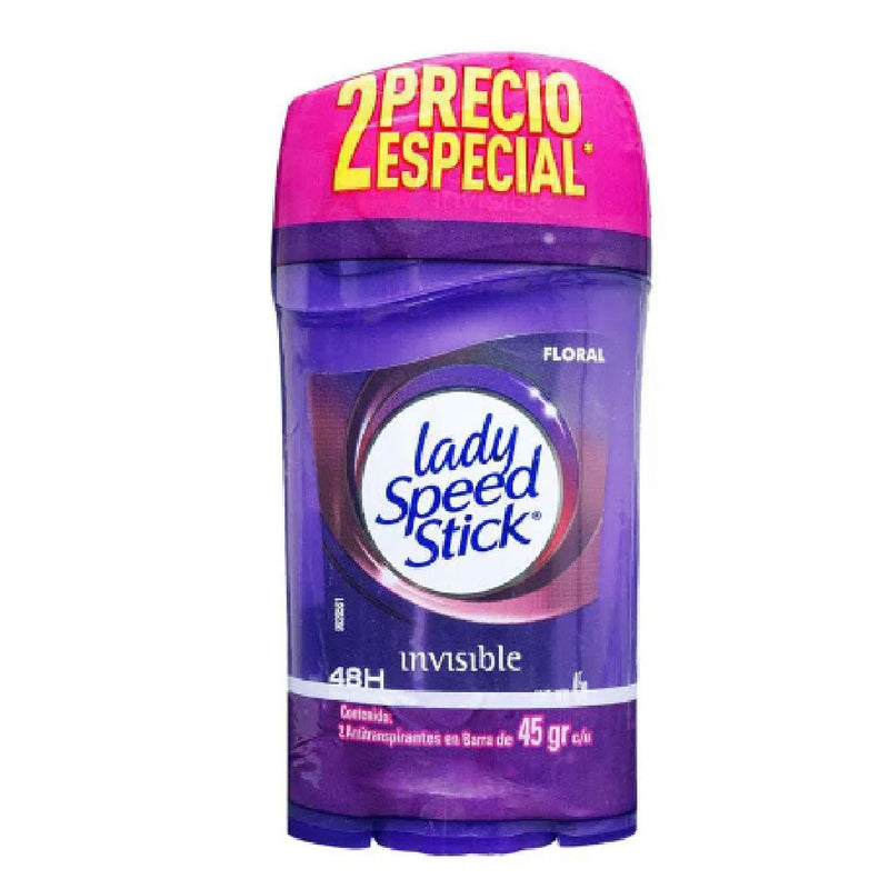 DESODORANTE MUJER LADY SPEED STICK BARRA INVISIBLE FLORAL 45GR X2