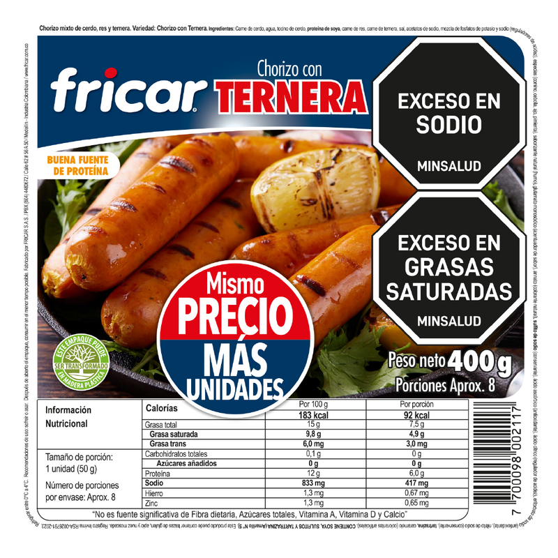 CHORIZO CON TERNERA X 8 FRICAR                
