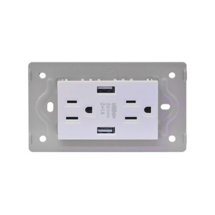 TOMA DOBLE MAS 2 USB LUXOR BLANCA INTERCAMBIABLE SIN TAPA DUKE ENERGY