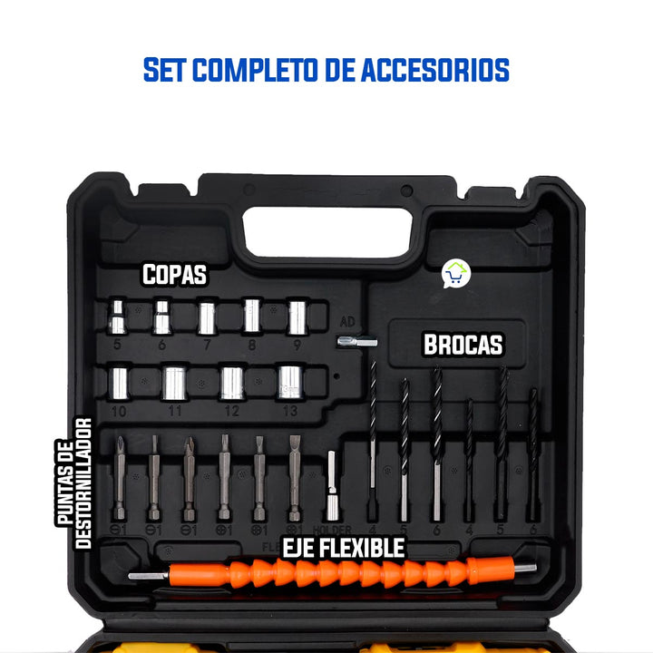 Taladro Inalámbrico Recargable 12V Con Estuche Herramientas H01