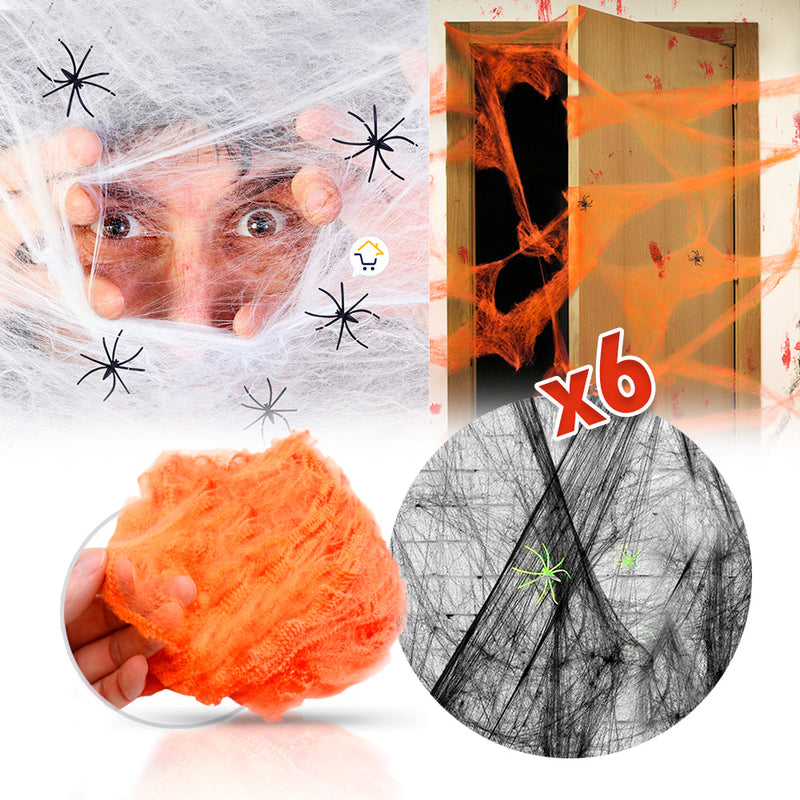Telaraña Decorativa x6 Arañas Fiesta Disfraces Halloween 4016