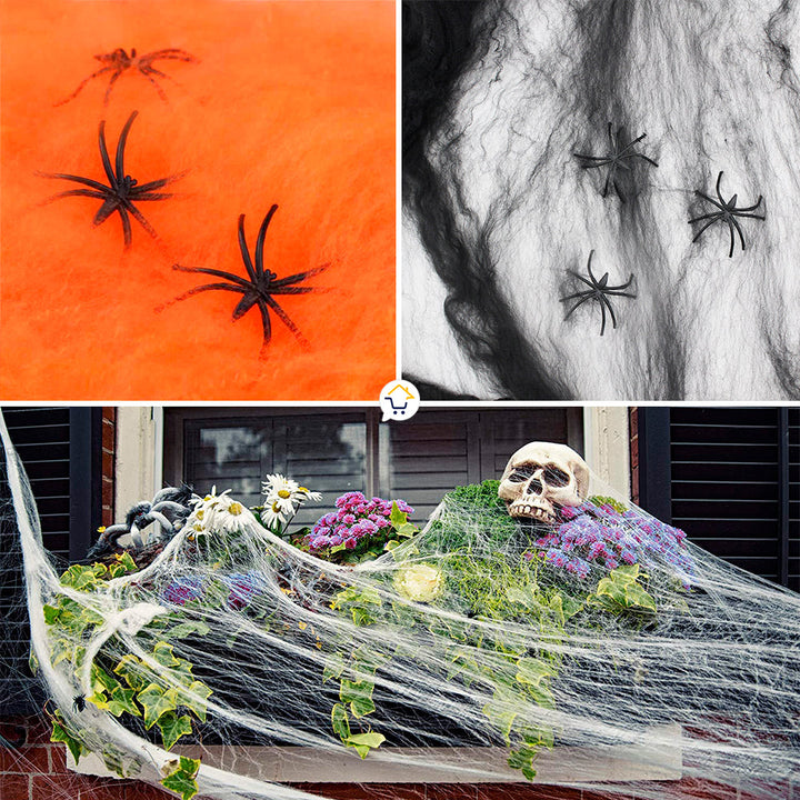 Telaraña Decorativa x6 Arañas Fiesta Disfraces Halloween 4016