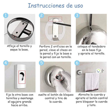 Tendedero de ropa retráctil de 1 cuerda ajustable de 3 metros