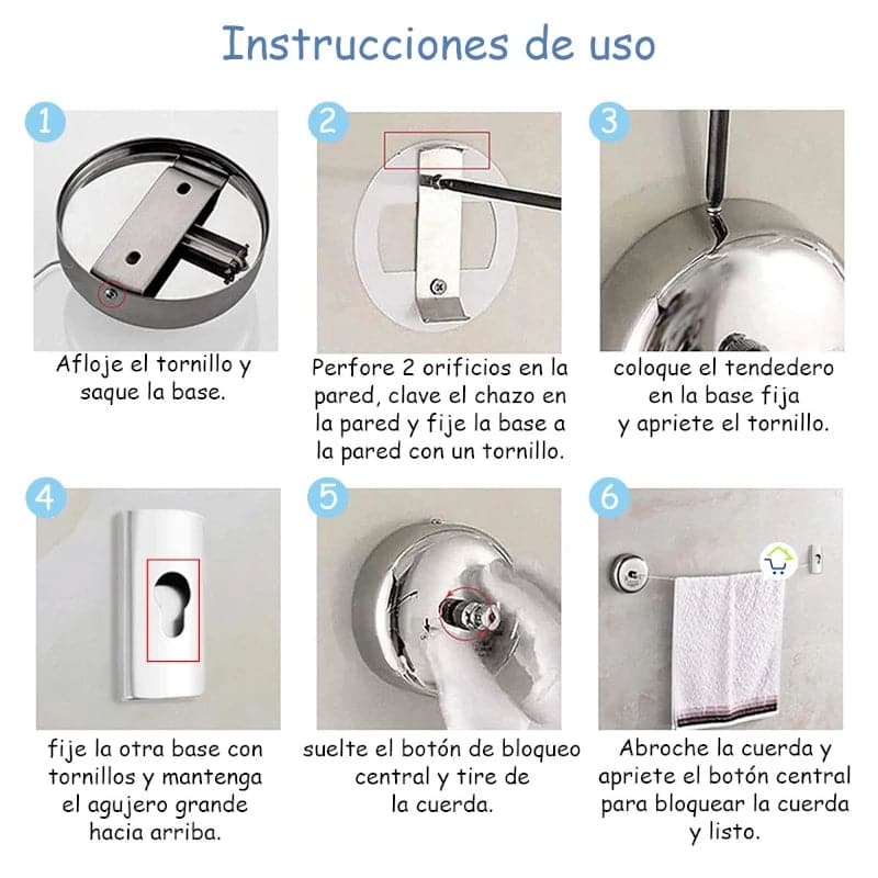 Tendedero de ropa retráctil de 1 cuerda ajustable de 3 metros