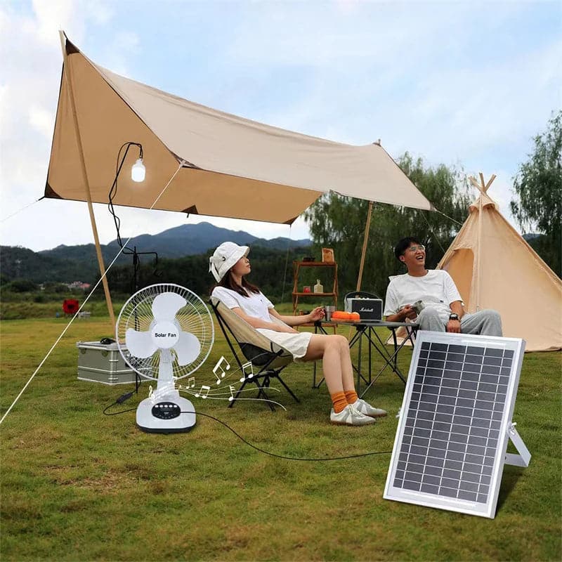 Ventilador Portatil Solar Fan con Panel Solar y Bombillo de 5W