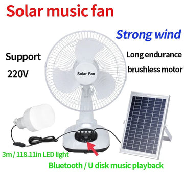 Ventilador Portatil Solar Fan con Panel Solar y Bombillo de 5W