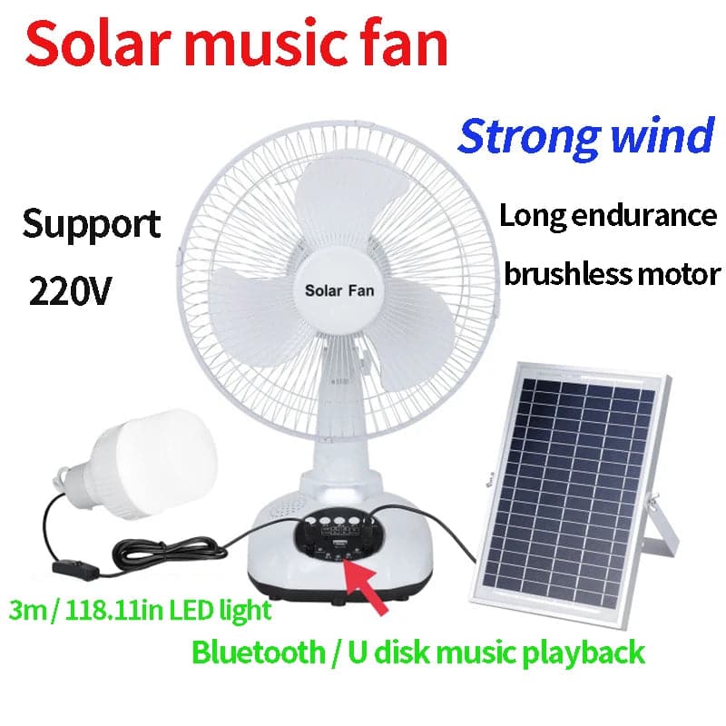 Ventilador Portatil Solar Fan con Panel Solar y Bombillo de 5W