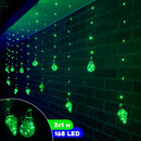Extensión Micro LED Cortina 3X1m 168 Bombillos Diamantes Verde 1610V