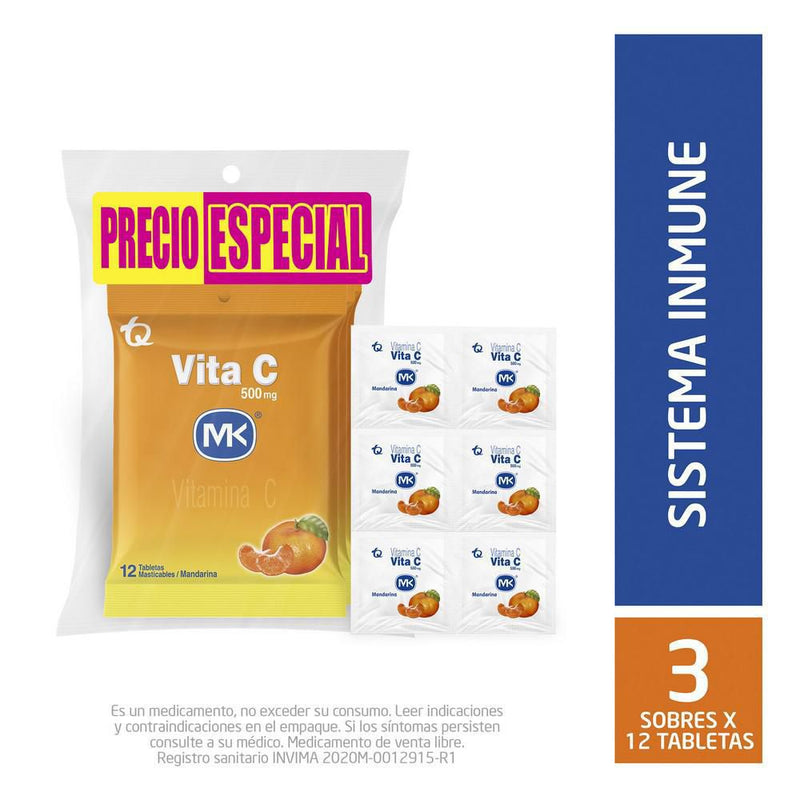 VITAMINA C MK 36U 500MG MANDARINA