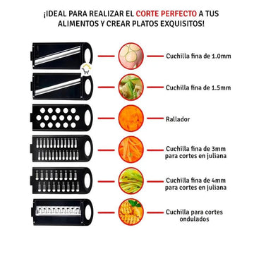 Rallador de verduras mandolina 6 en 1, cortador multifuncional de cocina con cuchillas intercambiables de acero inoxidable, rebanador manual para frutas y hortalizas, utensilio práctico para ensaladas, rallador seguro