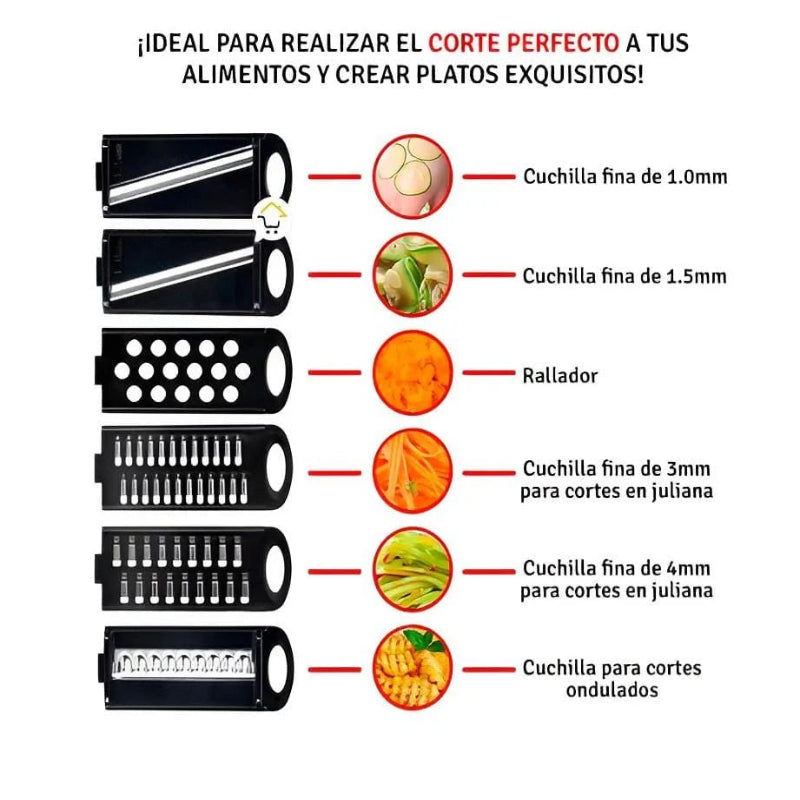 Rallador de verduras mandolina 6 en 1, cortador multifuncional de cocina con cuchillas intercambiables de acero inoxidable, rebanador manual para frutas y hortalizas, utensilio práctico para ensaladas, rallador seguro