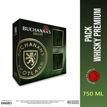 WHISKY BUCHANANS 750ML 12 AÑOS + 2 VASOS