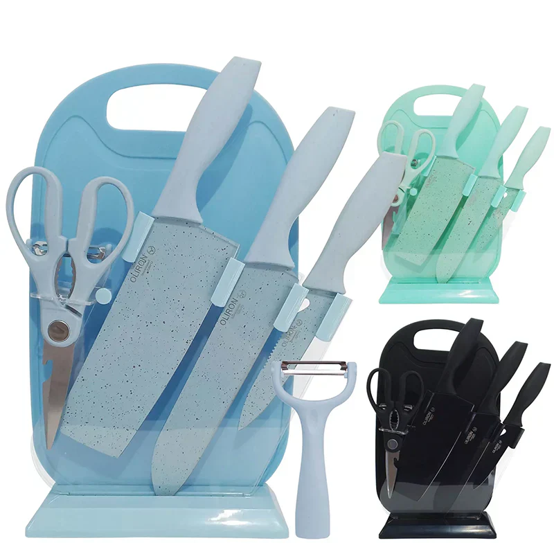 Set de 5 piezas de Cuchillos Con Base y Tabla