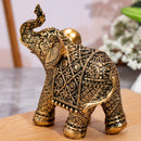 Figura de Elefante Dorado de la Suerte - Decoración de Resina Intrincada para Atraer Riqueza con Patrones Detallados para el Hogar y la Oficina, Ideal para Exhibición en la Sala de Estar, Decoración de Elefante