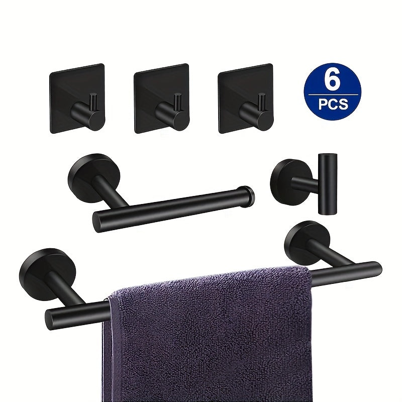 Juego de accesorios para baño, 6 piezas, barra para toallas y soportes, montaje en pared, acero inoxidable, color negro mate, 16 pulgadas