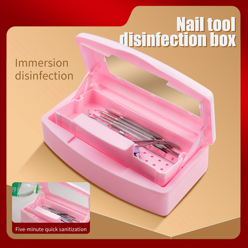 Caja desinfectante para herramientas de manicura rosa - Organizador con compartimentos para limpieza y almacenamiento, desinfección rápida en 5 minutos, ideal para salones de belleza, organizador para salón de uñas | Diseño compacto | Organizador eficien