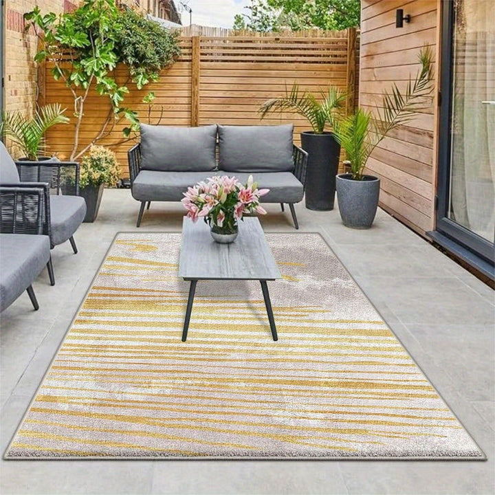 Alfombra de Lujo Seven Deer Lavable a Máquina - Tejido Plano 100% Poliéster con Diseños Rayados/ Cuadros/Sólidos, Base Antideslizante, Tamaños Grandes hasta 2.16m² para Camping, Jardín y Uso Interior