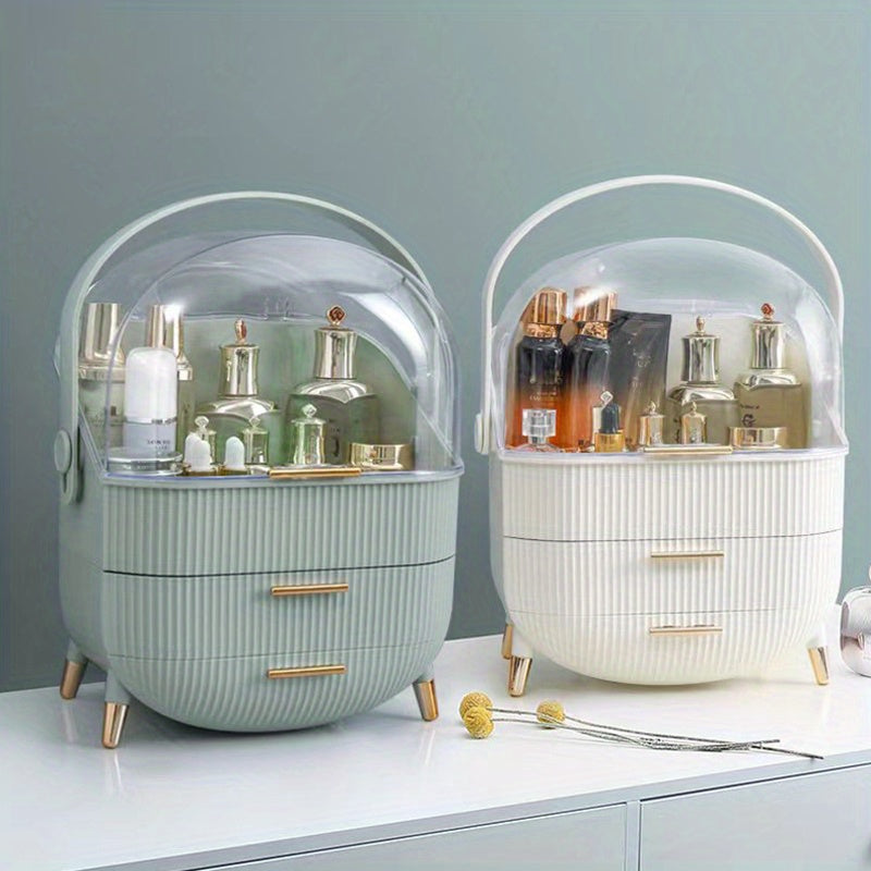 Organizador de maquillaje con cajón, caja de almacenamiento de suministros de maquillaje, soporte para joyas, pendientes, anillos, soporte para productos de cuidado de la piel y lápices labiales, esencial para el hogar