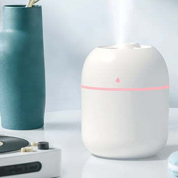 Humidificador ultrasonico portátil mini - Diseño lindo de gotas de agua, neblina nano para escritorio de oficina y hogar, alimentado por USB, blanco con acento rosa, funcionamiento silencioso, amigable para viajes, humidificador de plantas