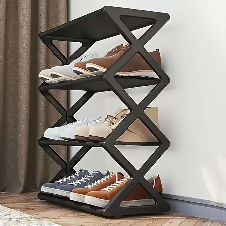 Organizador de zapatos ahorrador de espacio, 4 niveles - Diseño estable y apilable - Elegante soporte tejido de plástico para armario, garaje, entrada principal, adecuado para 30 personas en el hogar.