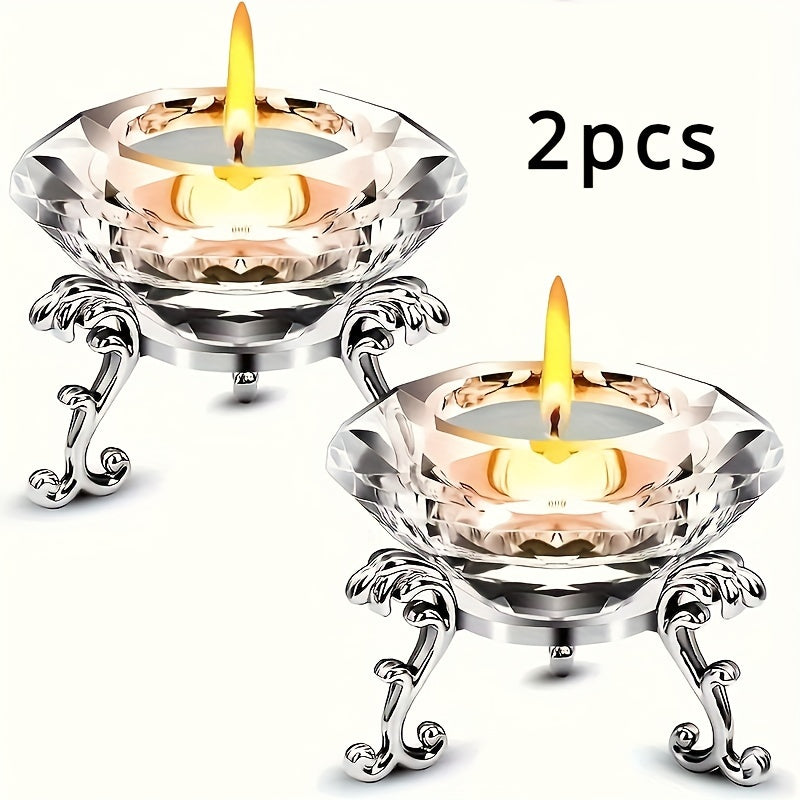 Juego elegante de 2 candelabros con cristal K9 transparente y base de metal pulido, perfecto para decoración de hogar, oficina y fiestas
