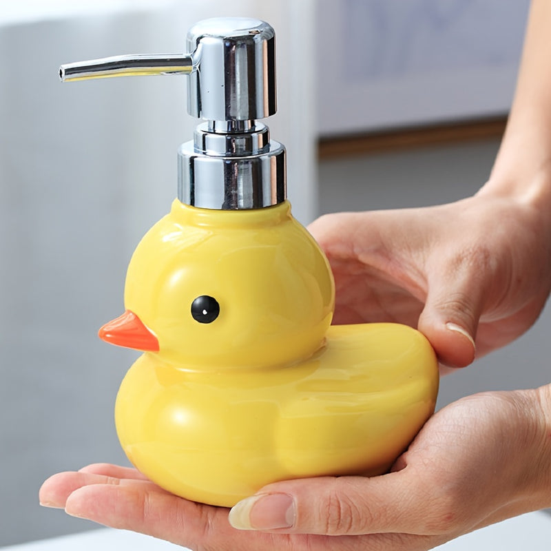 Adorable Dispensador de Jabón de Cerámica de Pato Amarillo de 450ml - Inodoro, Libre de Ftalatos para Baño y Cocina