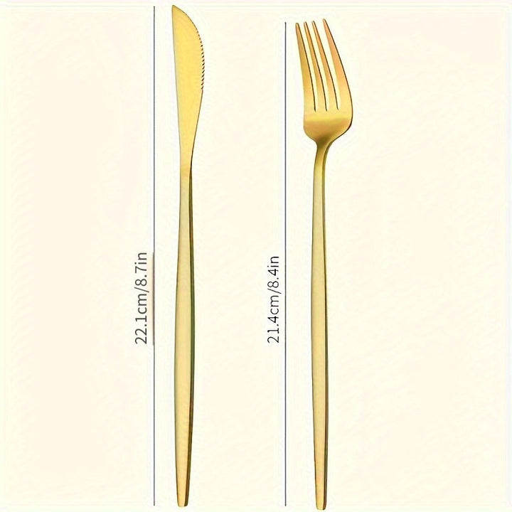 Juego de Cubiertos Portugueses de Acero Inoxidable de 24 Piezas, Incluye 12 Cuchillos y 12 Tenedores, Adecuado para Hogar, Cocina, Camping, Picnic, Utensilios al Aire Libre