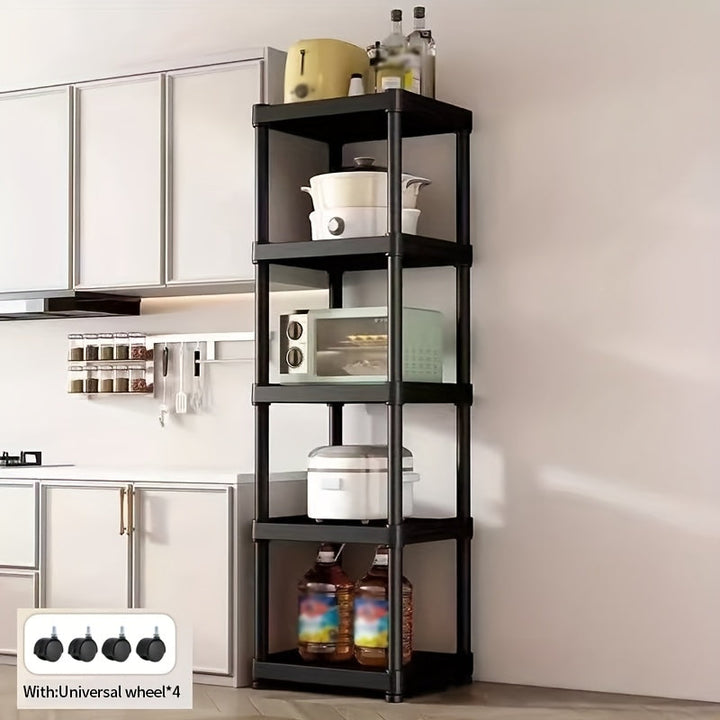 Carrito de almacenamiento de cocina de 4/5 niveles con separadores, diseño plegable para ahorrar espacio para microondas, tostadora y utensilios, organizador de plástico duradero para cocina, baño, garaje - Negro, ancho de 19,29 pulgadas, carrito de alma